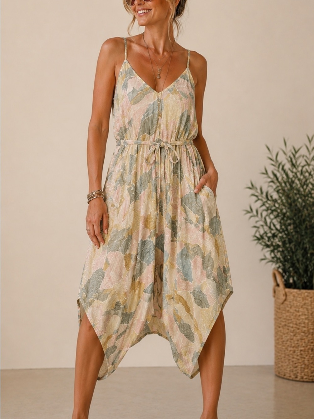 🖤 World Market Wide Leg Harem Jumpsuit with tie belt Sz Small Oversized READ